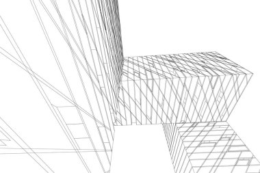 Arkaplanda mimari bina 3d illüstrasyon