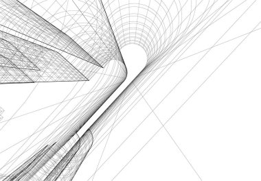 Beyaz zemin üzerine mimari sanat konseptinde soyut çizgiler, minimum geometrik şekiller.
