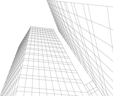 Beyaz zemin üzerine mimari sanat konseptinde soyut çizgiler, minimum geometrik şekiller.