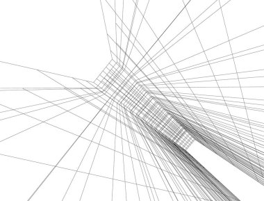 Beyaz zemin üzerine mimari sanat konseptinde soyut çizgiler, minimum geometrik şekiller.