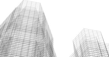 Arkaplanda mimari bina 3d illüstrasyon