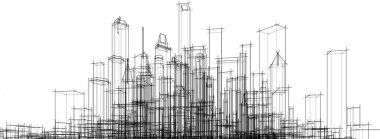 Arkaplanda mimari bina 3d illüstrasyon
