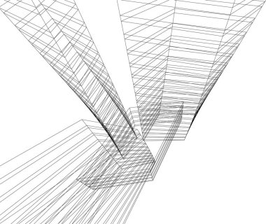 Beyaz zemin üzerine mimari sanat konseptinde soyut çizgiler, minimum geometrik şekiller.
