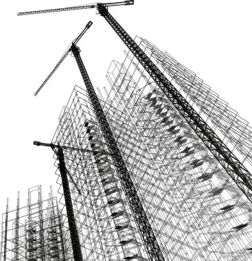 Beyaz zemin üzerine mimari sanat konseptinde soyut çizgiler, minimum geometrik şekiller.