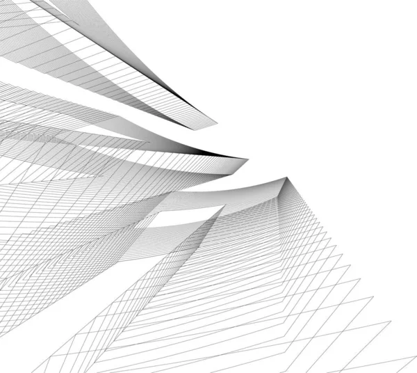 Lignes Dessin Abstraites Dans Concept Art Architectural Sur Fond Blanc — Image vectorielle