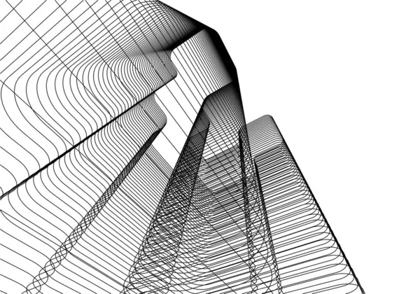 Abstrakt Ritning Linjer Arkitektonisk Konst Koncept Vit Bakgrund Minimal Geometriska — Stock vektor