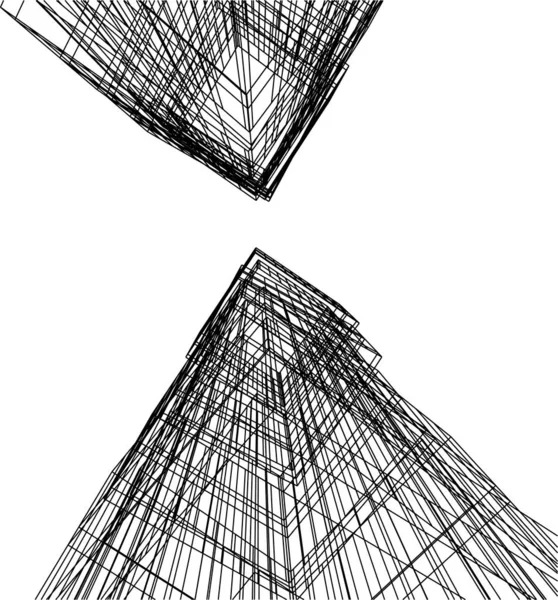 建筑艺术概念中的抽象绘图线 最小几何形状 — 图库矢量图片