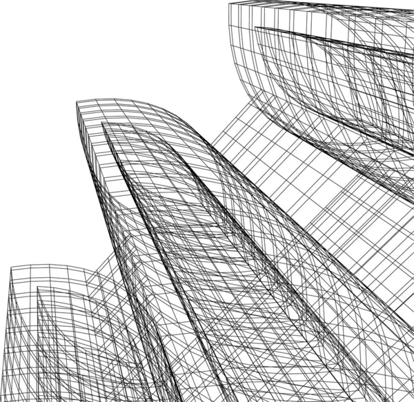 Lignes Dessin Abstraites Dans Concept Art Architectural Sur Fond Blanc — Image vectorielle