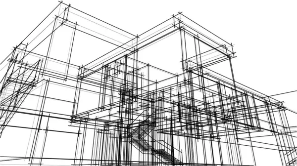 Líneas Abstractas Dibujo Concepto Arte Arquitectónico Formas Geométricas Mínimas — Vector de stock