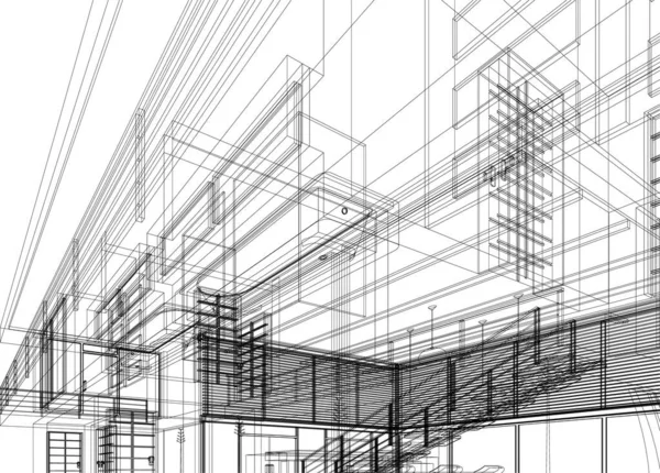 Linhas Desenho Abstratas Conceito Arte Arquitetônica Fundo Branco Formas Geométricas — Vetor de Stock