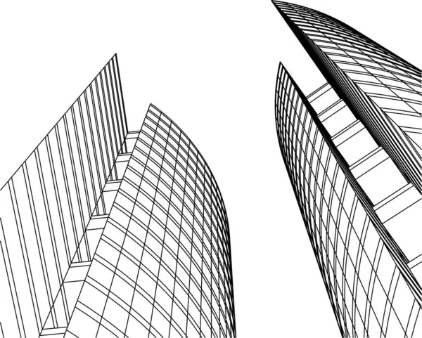 建筑艺术概念中的抽象绘图线 最小几何形状 — 图库矢量图片