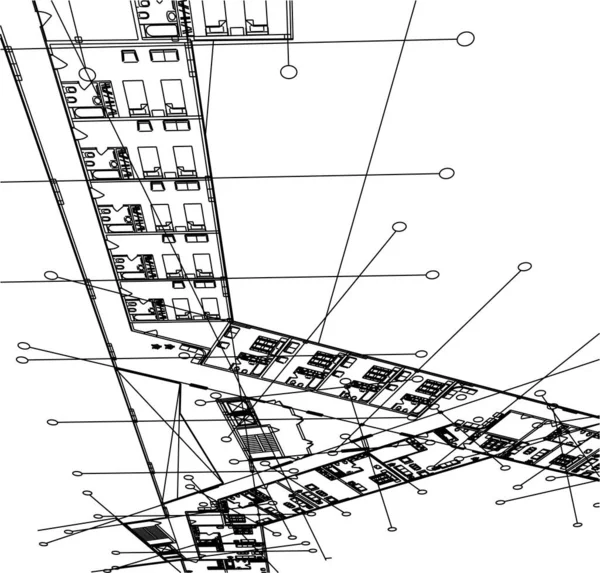 Lignes Dessin Abstraites Dans Concept Art Architectural Sur Fond Blanc — Image vectorielle