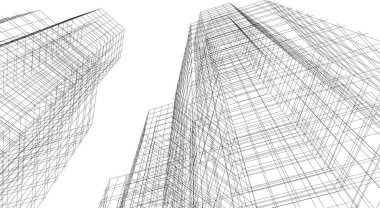 Arkaplanda mimari bina 3d illüstrasyon