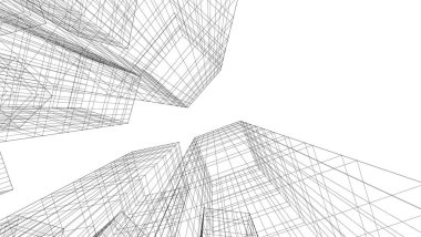 Arkaplanda mimari bina 3d illüstrasyon