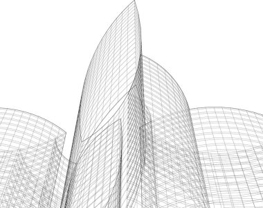 Arkaplanda mimari bina 3d illüstrasyon