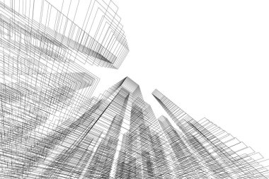 Arkaplanda mimari bina 3d illüstrasyon