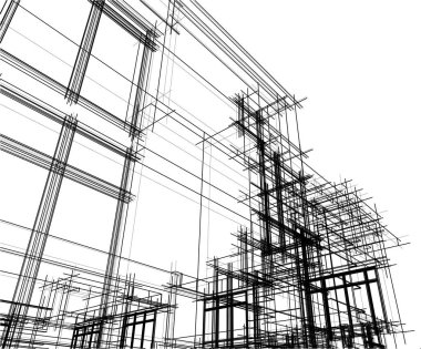 Arkaplanda mimari bina 3d illüstrasyon