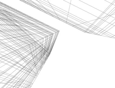 Beyaz zemin üzerine mimari sanat konseptinde soyut çizgiler, minimum geometrik şekiller.