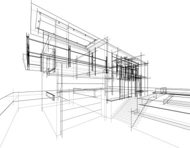 Arkaplanda mimari bina 3d illüstrasyon