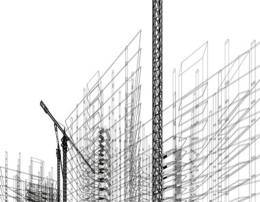 Beyaz zemin üzerine mimari sanat konseptinde soyut çizgiler, minimum geometrik şekiller.