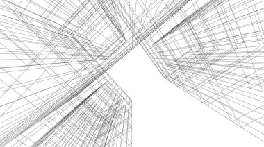 Beyaz zemin üzerine mimari sanat konseptinde soyut çizgiler, minimum geometrik şekiller.