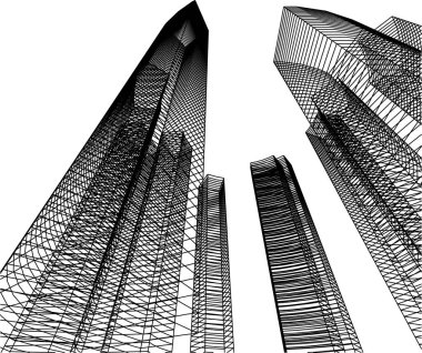 Arkaplanda mimari bina 3d illüstrasyon