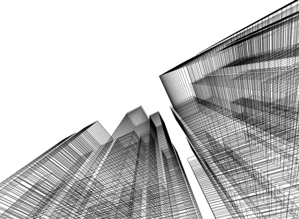 建筑艺术概念中的抽象绘图线 最小几何形状 — 图库矢量图片