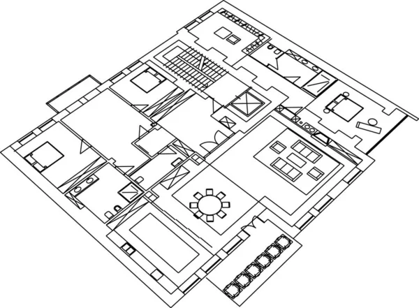 Abstrakta Teckningslinjer Arkitektonisk Konst Koncept Minimala Geometriska Former — Stock vektor