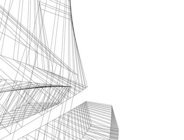 Linhas Desenho Abstratas Conceito Arte Arquitetônica Fundo Branco Formas Geométricas — Vetor de Stock