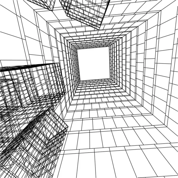 Abstrakte Zeichnungslinien Architektonischen Kunstkonzept Auf Weißem Hintergrund Minimale Geometrische Formen — Stockvektor