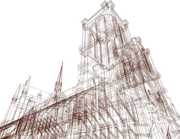 Lignes Dessin Abstraites Dans Concept Art Architectural Sur Fond Blanc — Image vectorielle