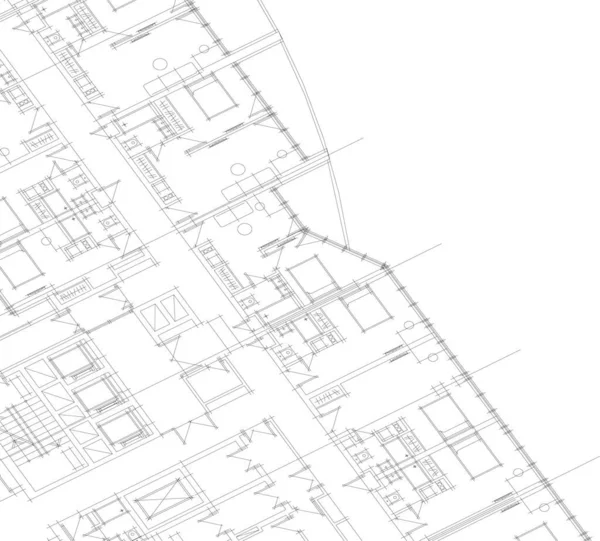 建筑艺术概念中的抽象绘图线 最小几何形状 — 图库矢量图片