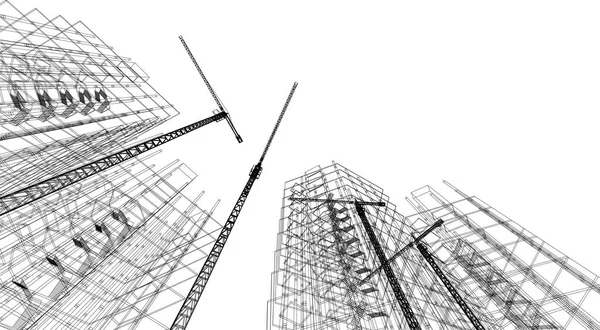 Lignes Dessin Abstraites Dans Concept Art Architectural Sur Fond Blanc — Image vectorielle