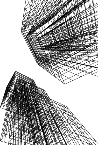 Abstrakte Zeichnungslinien Architektonischen Kunstkonzept Auf Weißem Hintergrund Minimale Geometrische Formen — Stockvektor