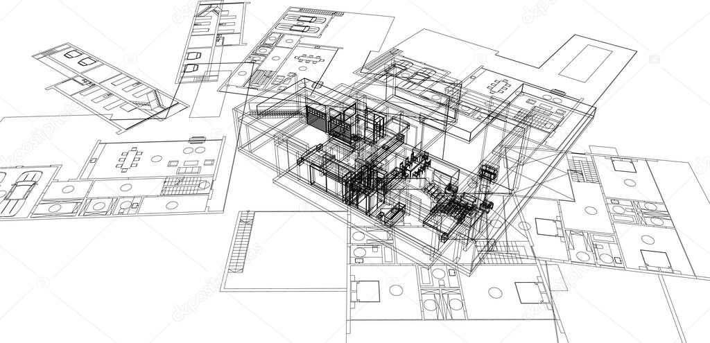 Abstract drawing lines in architectural art concept, minimal geometrical shapes.