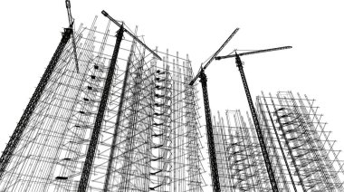 Beyaz zemin üzerine mimari sanat konseptinde soyut çizgiler, minimum geometrik şekiller.