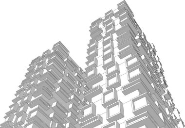 Arkaplanda mimari bina 3d illüstrasyon