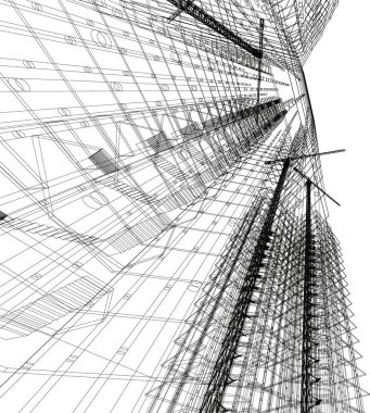 Beyaz zemin üzerine mimari sanat konseptinde soyut çizgiler, minimum geometrik şekiller.