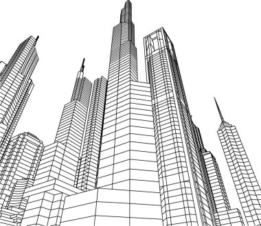 Arkaplanda mimari bina 3d illüstrasyon