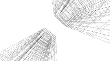 Beyaz zemin üzerine mimari sanat konseptinde soyut çizgiler, minimum geometrik şekiller.