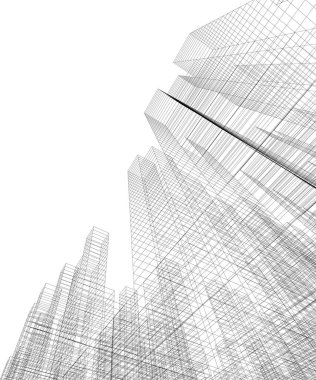 Arkaplanda mimari bina 3d illüstrasyon