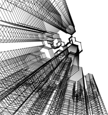 Arkaplanda mimari bina 3d illüstrasyon