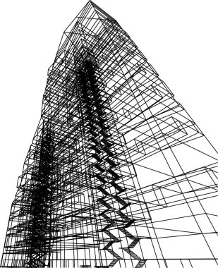 Beyaz zemin üzerine mimari sanat konseptinde soyut çizgiler, minimum geometrik şekiller.