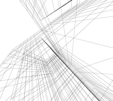 Beyaz zemin üzerine mimari sanat konseptinde soyut çizgiler, minimum geometrik şekiller.