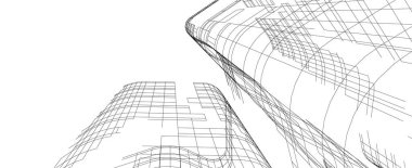 Beyaz zemin üzerine mimari sanat konseptinde soyut çizgiler, minimum geometrik şekiller.