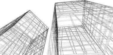 Arkaplanda mimari bina 3d illüstrasyon