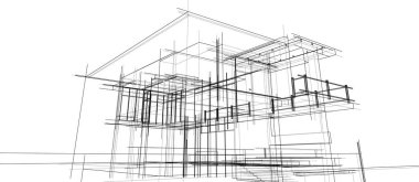 Arkaplanda mimari bina 3d illüstrasyon