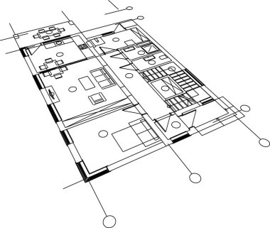 Arkaplanda mimari bina 3d illüstrasyon