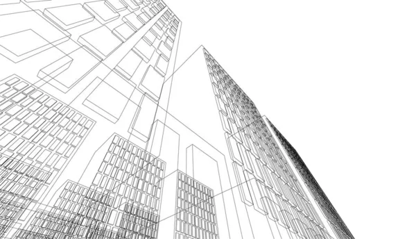 Lignes Dessin Abstraites Dans Concept Art Architectural Sur Fond Blanc — Image vectorielle