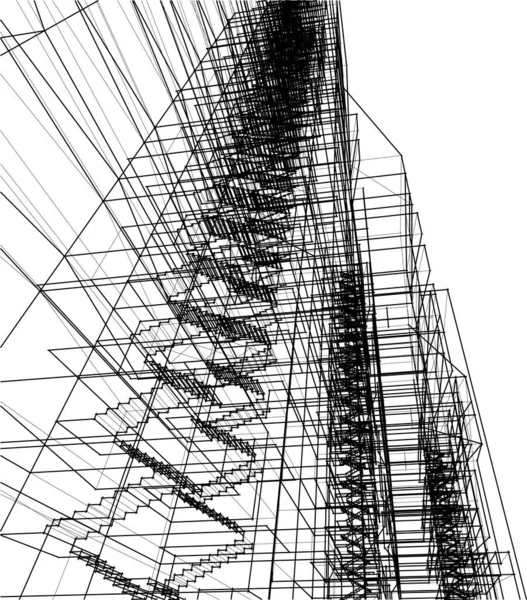 Abstraktní Kreslicí Čáry Architektonickém Pojetí Bílém Pozadí Minimální Geometrické Tvary — Stockový vektor